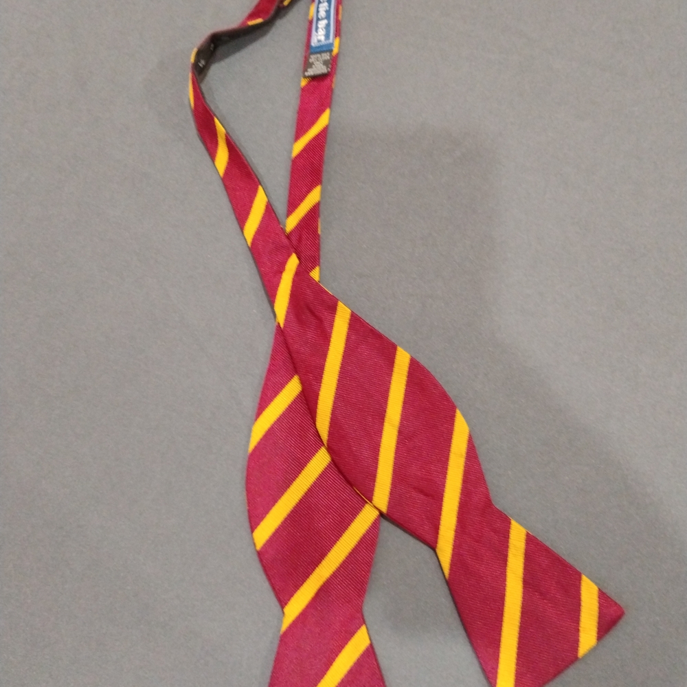 Striped Burgundy and Yellow Bow Tie - Men's Self-Tie